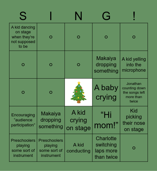 PSS Christmas Concert Bingo Card
