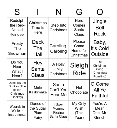 Christmas Singo! Bingo Card