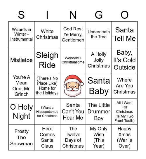 Christmas Singo!!!!!!!!!! Bingo Card