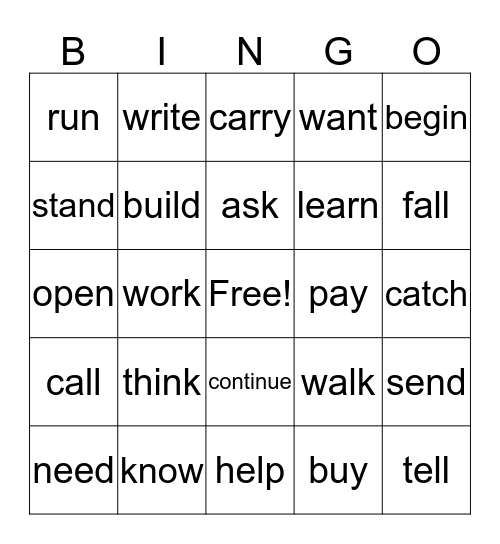 Verbs Bingo Card