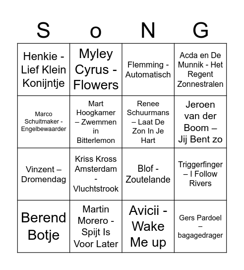 BSO KERSTBINGO DIVERS Bingo Card