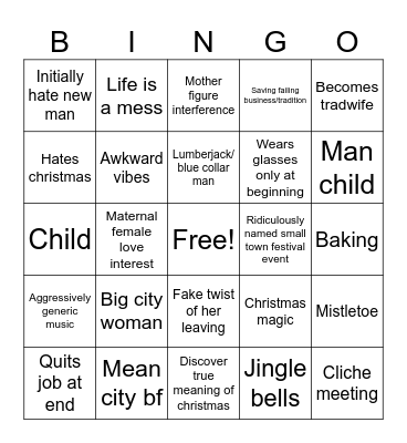 hallmark Christmas movie Bingo Card