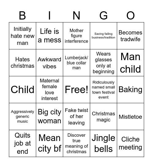 hallmark Christmas movie Bingo Card