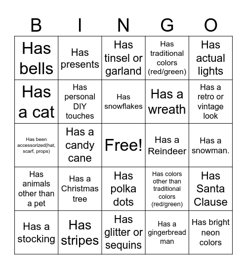 Ugly Christmas Sweater BINGO Card