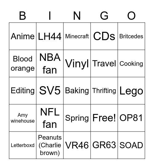 Ariel Bingo Card
