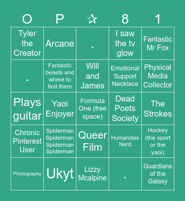 Parker Bingo Card