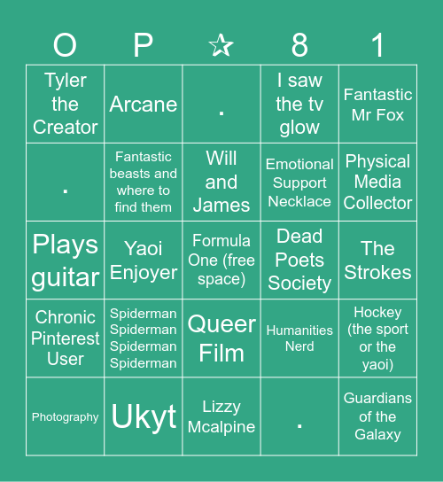 Parker Bingo Card
