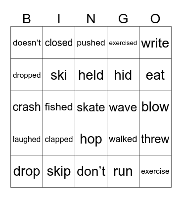 ESL Verbs Present/Past Bingo Card