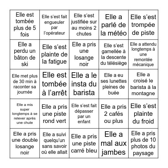 Estelle au ski Bingo Card