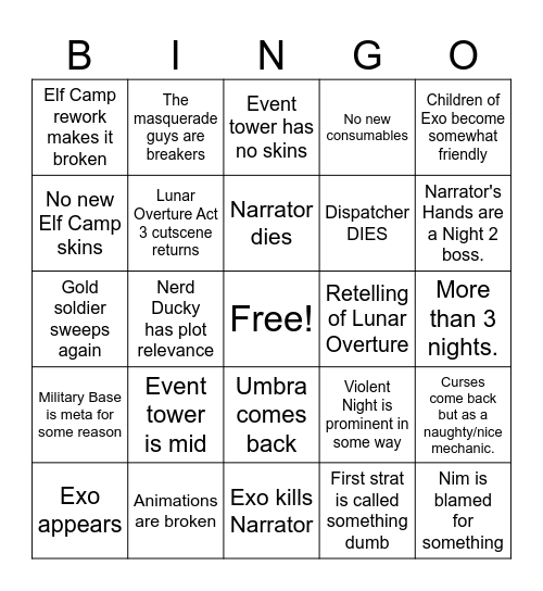 TDS Christmas Event Board Bingo Card