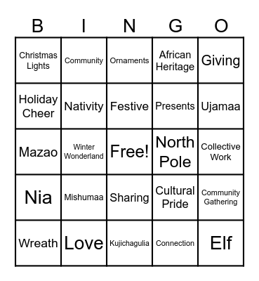 Holiday Bingo Card