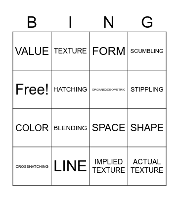 ART 1 SEMESTER REVIEW Bingo Card