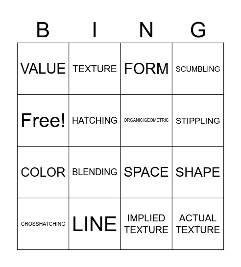 ART 1 SEMESTER REVIEW Bingo Card