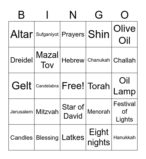 Hanukkah Bingo Card