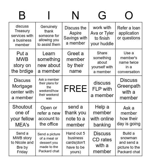 Packard Bingo Card