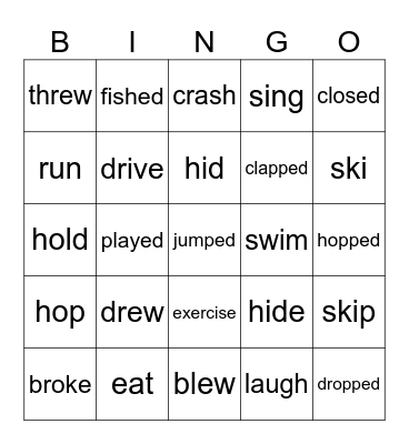 ESL Verbs Past/Present KF Bingo Card