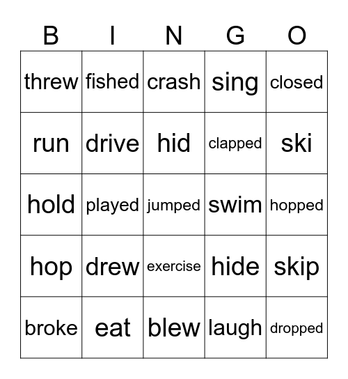ESL Verbs Past/Present KF Bingo Card
