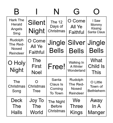 Christmas Carol Bingo Card