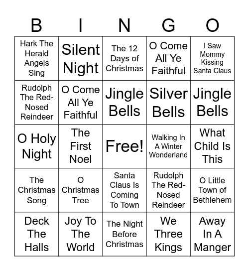 Christmas Carol Bingo Card