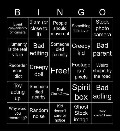 Ghost Video Bingo Card
