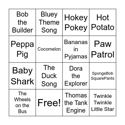 Kids Hits Bingo Card