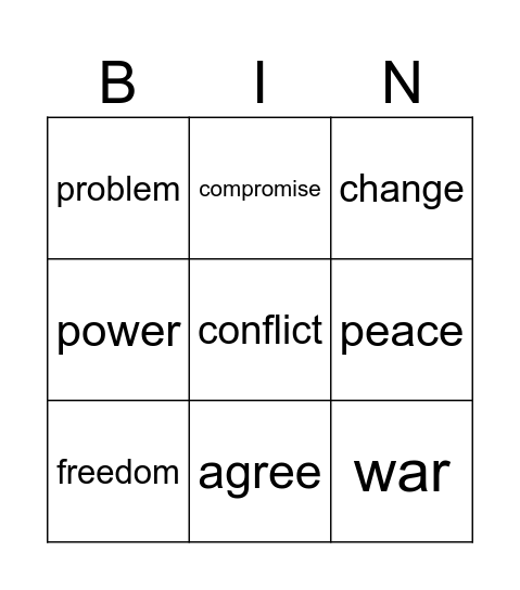 Unit 25 Vocabulary Bingo Card
