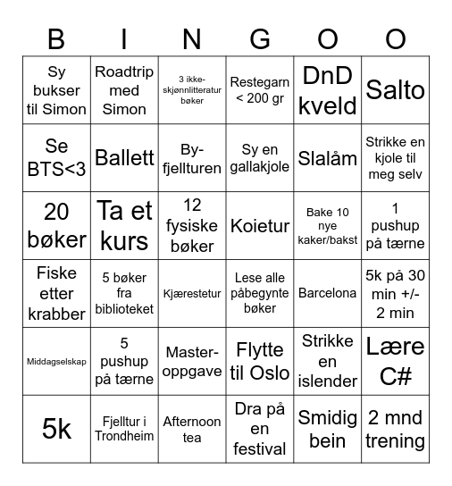 2026 Bingo Card
