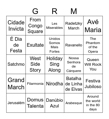 Bingo das Músicas Bingo Card