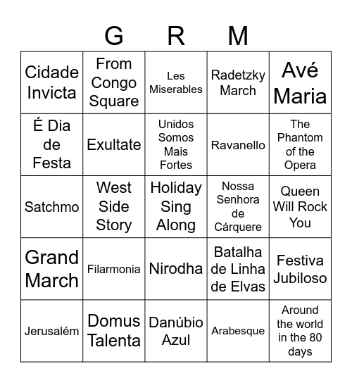 Bingo das Músicas Bingo Card