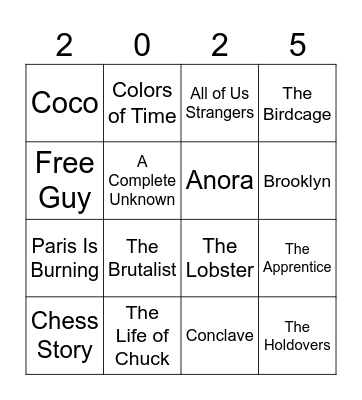 Regina's Film Bingo Card
