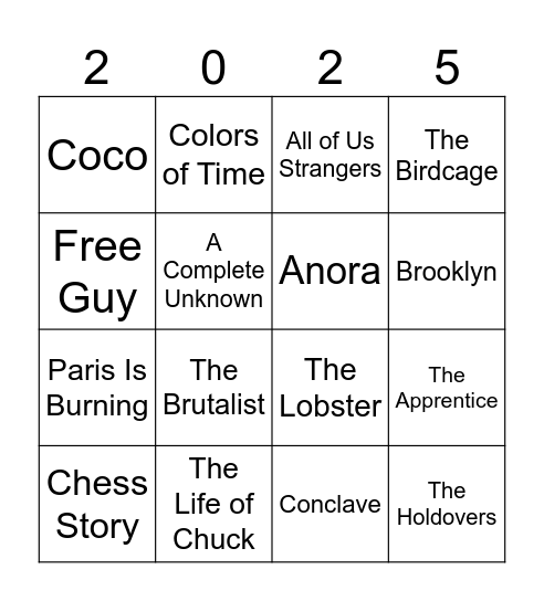 Regina's Film Bingo Card