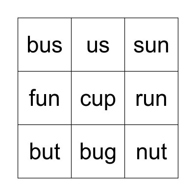short U sound Bingo Card