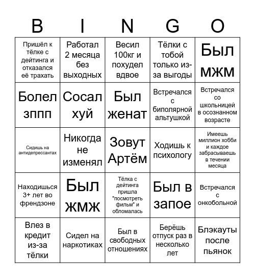Бинго Артёма Bingo Card