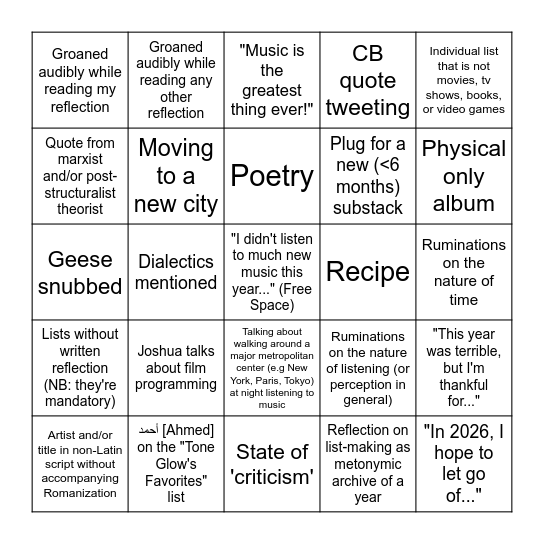 Tone Glow EOY 2025 Bingo Card