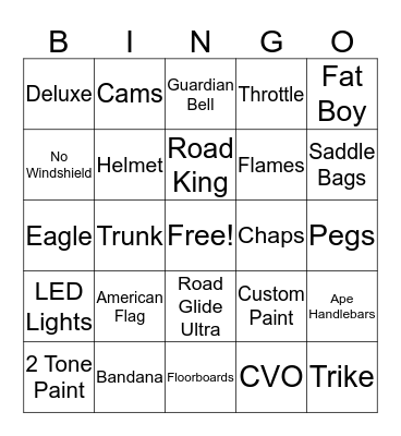 Biker Bingo Card