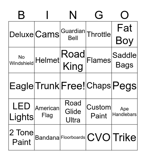 Biker Bingo Card