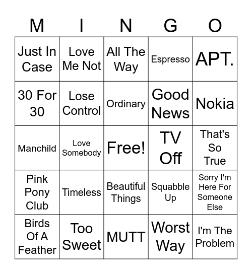 Billboard Top 100 2025 Bingo Card
