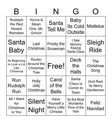 CHRISTMAS MUSIC BINGO Card