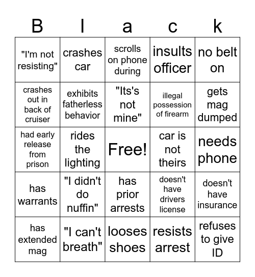 Bodycam Bingo Card