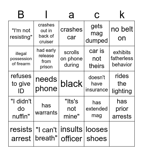 Bodycam Bingo Card