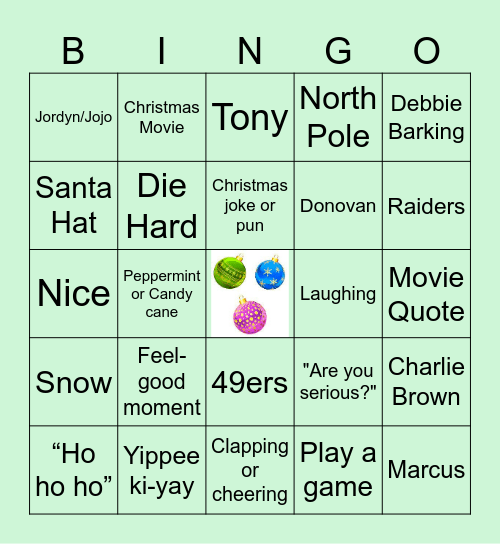 Christmas Day Bingo Card