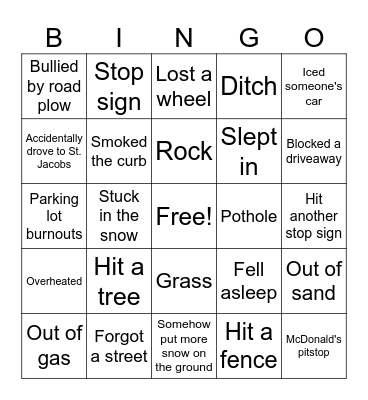 Elmira Sidewalks Bingo Card