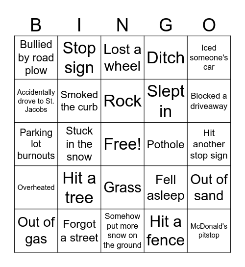Elmira Sidewalks Bingo Card