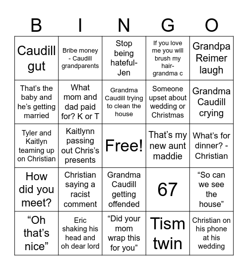 Caudill Bingo Card