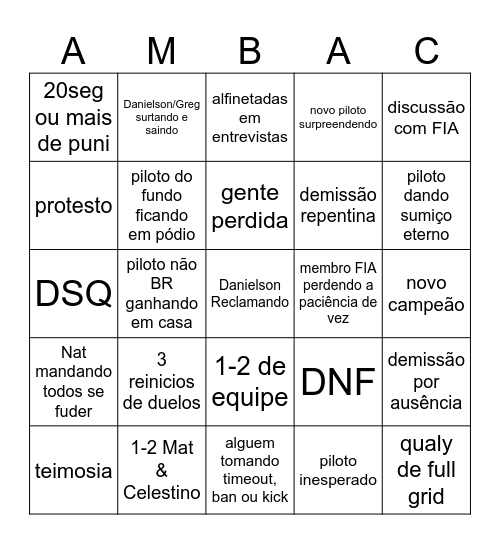 AMBRAC FIA Bingo Card