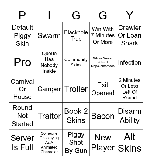 Piggy Bingo Card