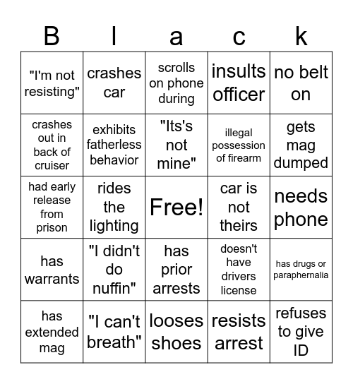 Bodycam Bingo Card