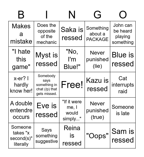 Raid 2 Bingo Card