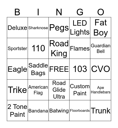 Biker Bingo Card