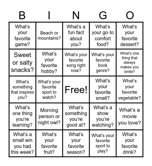 Ice breaker bingo Card